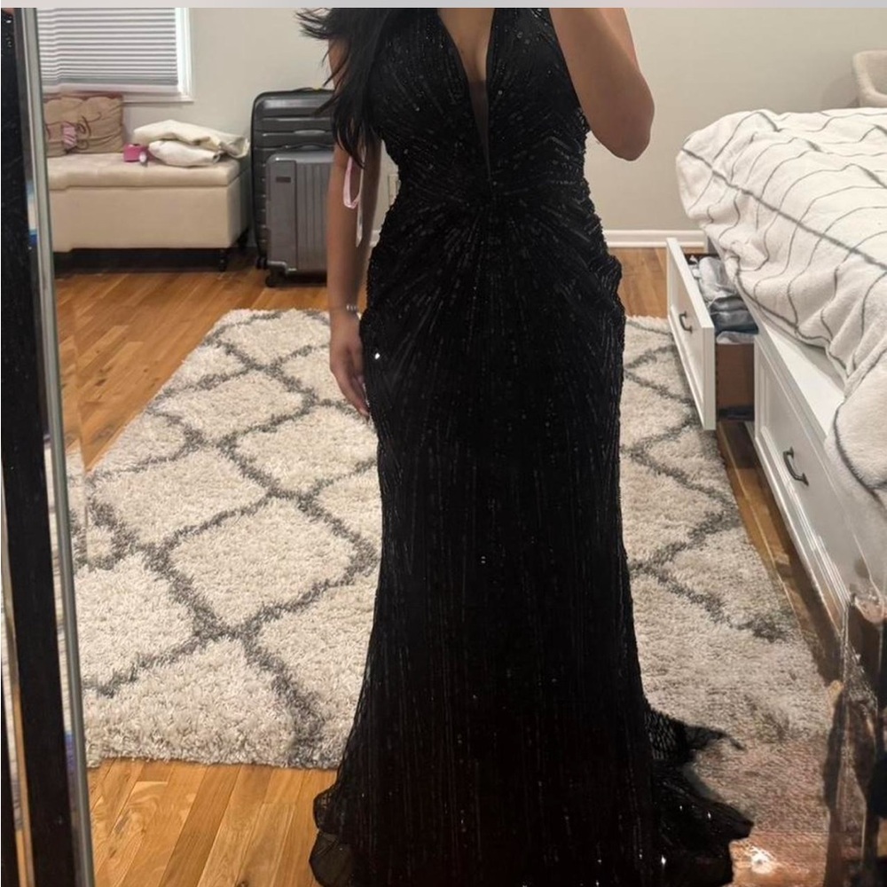 Tiffany Designs Black Beaded Prom Dress